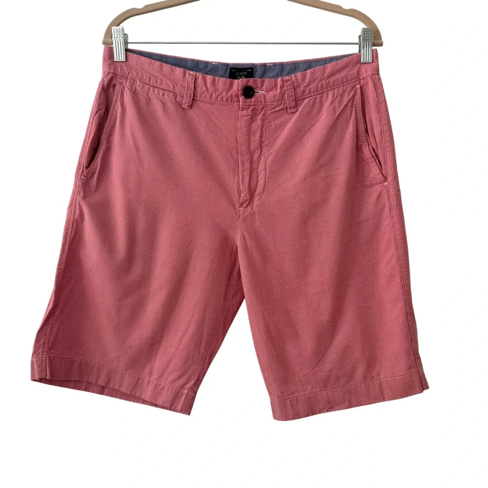 J.Crew Club Mens 32 Preppy Chino Shorts Red White Micro Check Cotton 11